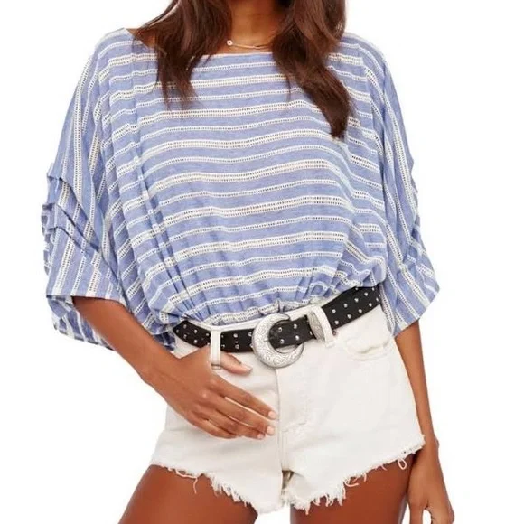 Free People Blue Striped Blouse - Picture 4 of 10